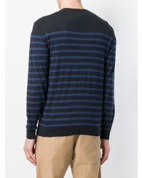 Мужской темно-синий свитер с круглым вырезом в горизонтальную полоску от Closed