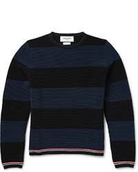 Мужской темно-синий свитер с круглым вырезом в горизонтальную полоску от Thom Browne