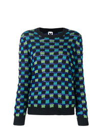 Женский темно-синий свитер с круглым вырезом в шотландскую клетку от M Missoni