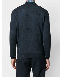 Мужской темно-синий свитер с круглым вырезом с вышивкой от Etro