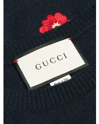 Мужской темно-синий свитер с круглым вырезом с вышивкой от Gucci