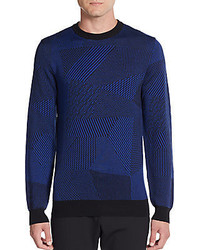Темно-синий свитер с круглым вырезом с геометрическим рисунком