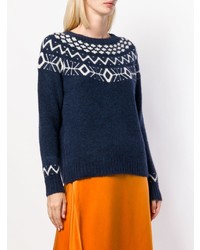 Женский темно-синий свитер с круглым вырезом с жаккардовым узором от Local