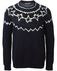 Мужской темно-синий свитер с круглым вырезом с жаккардовым узором от Neil Barrett