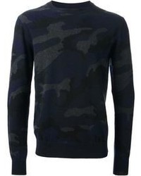 Темно-синий свитер с круглым вырезом с камуфляжным принтом