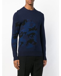 Мужской темно-синий свитер с круглым вырезом с камуфляжным принтом от Neil Barrett