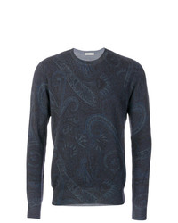 Мужской темно-синий свитер с круглым вырезом с "огурцами" от Etro