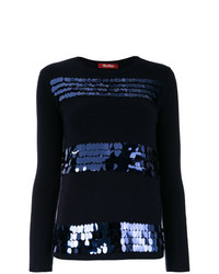 Женский темно-синий свитер с круглым вырезом с пайетками от Max Mara Studio