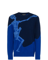 Мужской темно-синий свитер с круглым вырезом с принтом от Alexander McQueen