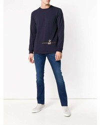 Мужской темно-синий свитер с круглым вырезом с принтом от Golden Goose Deluxe Brand