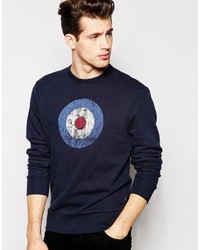 Мужской темно-синий свитер с круглым вырезом с принтом от Ben Sherman