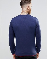Мужской темно-синий свитер с круглым вырезом с принтом от Asos