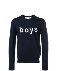 Мужской темно-синий свитер с круглым вырезом с принтом от Comme Des Garçons Shirt Boys