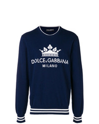 Мужской темно-синий свитер с круглым вырезом с принтом от Dolce & Gabbana