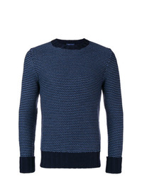 Мужской темно-синий свитер с круглым вырезом с принтом от Drumohr