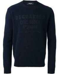 Мужской темно-синий свитер с круглым вырезом с принтом от DSQUARED2
