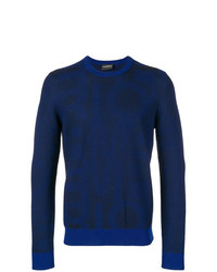 Мужской темно-синий свитер с круглым вырезом с принтом от Emporio Armani