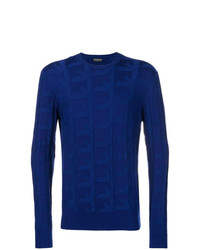 Мужской темно-синий свитер с круглым вырезом с принтом от Emporio Armani