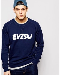 Мужской темно-синий свитер с круглым вырезом с принтом от Evisu