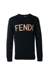 Мужской темно-синий свитер с круглым вырезом с принтом от Fendi
