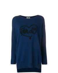 Женский темно-синий свитер с круглым вырезом с принтом от Fendi