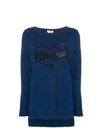 Женский темно-синий свитер с круглым вырезом с принтом от Fendi