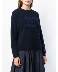 Женский темно-синий свитер с круглым вырезом с принтом от Max Mara