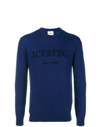 Мужской темно-синий свитер с круглым вырезом с принтом от Iceberg