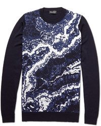 Мужской темно-синий свитер с круглым вырезом с принтом от John Smedley