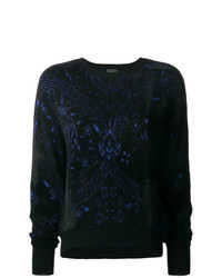 Женский темно-синий свитер с круглым вырезом с принтом от Just Cavalli