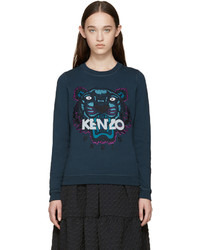 Женский темно-синий свитер с круглым вырезом с принтом от Kenzo