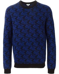 Мужской темно-синий свитер с круглым вырезом с принтом от Kenzo