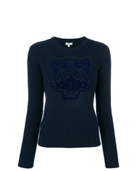 Женский темно-синий свитер с круглым вырезом с принтом от Kenzo