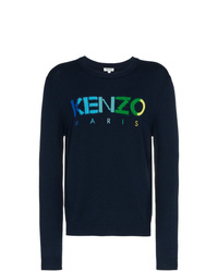Мужской темно-синий свитер с круглым вырезом с принтом от Kenzo