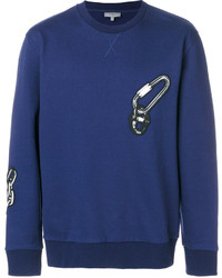 Мужской темно-синий свитер с круглым вырезом с принтом от Lanvin