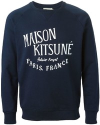 Мужской темно-синий свитер с круглым вырезом с принтом от MAISON KITSUNÉ