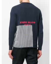 Мужской темно-синий свитер с круглым вырезом с принтом от Stone Island