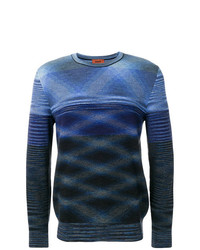 Мужской темно-синий свитер с круглым вырезом с принтом от Missoni