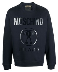 Мужской темно-синий свитер с круглым вырезом с принтом от Moschino