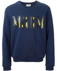 Мужской темно-синий свитер с круглым вырезом с принтом от MSGM