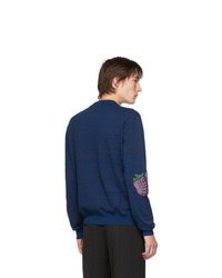 Мужской темно-синий свитер с круглым вырезом с принтом от Acne Studios