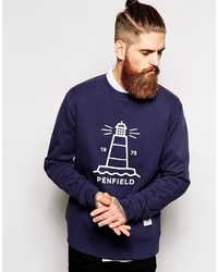 Мужской темно-синий свитер с круглым вырезом с принтом от Penfield