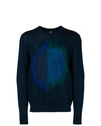 Мужской темно-синий свитер с круглым вырезом с принтом от Ps By Paul Smith