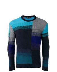 Мужской темно-синий свитер с круглым вырезом с принтом от Roberto Collina