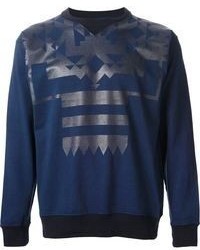 Мужской темно-синий свитер с круглым вырезом с принтом от Sacai
