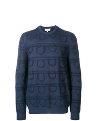 Мужской темно-синий свитер с круглым вырезом с принтом от Salvatore Ferragamo