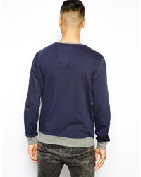 Мужской темно-синий свитер с круглым вырезом с принтом от Solid