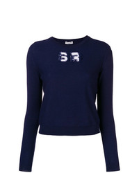 Женский темно-синий свитер с круглым вырезом с принтом от Sonia Rykiel