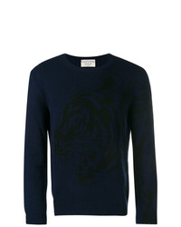 Мужской темно-синий свитер с круглым вырезом с принтом от Valentino