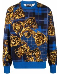 Мужской темно-синий свитер с круглым вырезом с принтом от VERSACE JEANS COUTURE